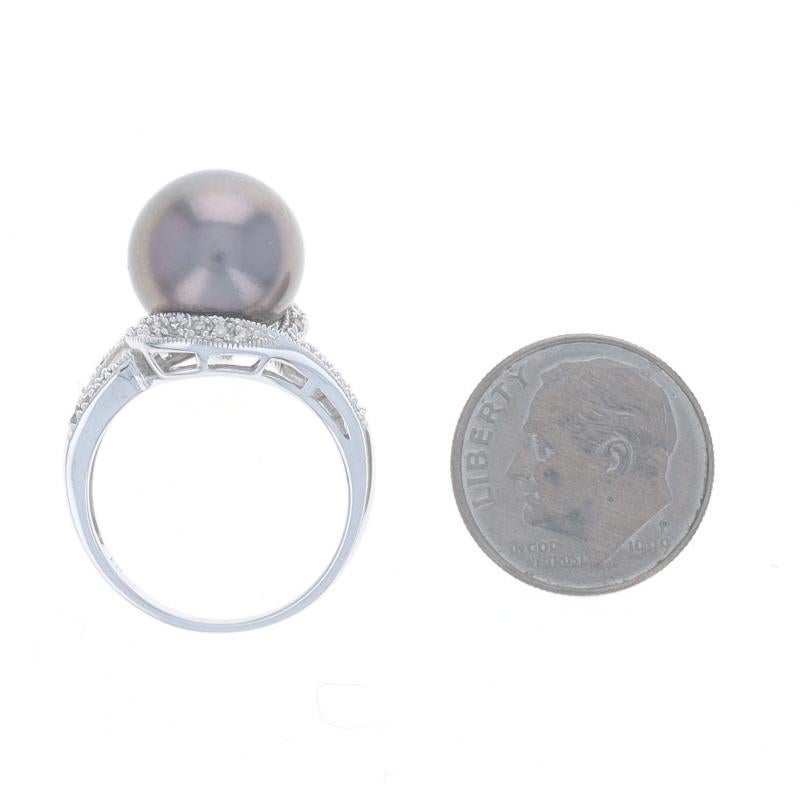 Anello bypass con diamante e perla di Tahiti coltivata in oro bianco 14k .18ctw Swirl in vendita 1