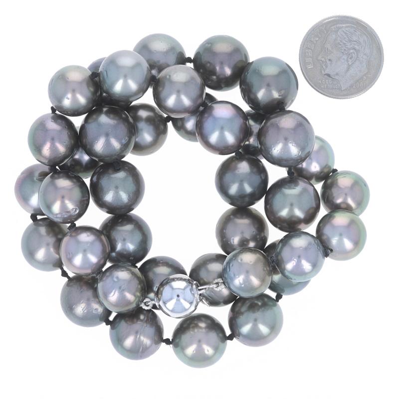 White Gold Cultured Tahitian Pearl Knotted Strand Necklace 18 3/4