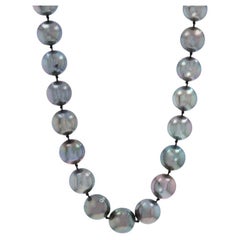 White Gold Cultured Tahitian Pearl Knotted Strand Necklace 18 3/4" - 14k