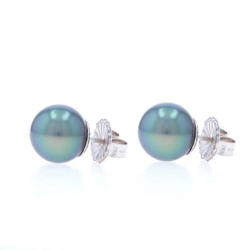 Bead White Gold Cultured Tahitian Pearl Large Stud Earrings - 14k Pierced For Sale