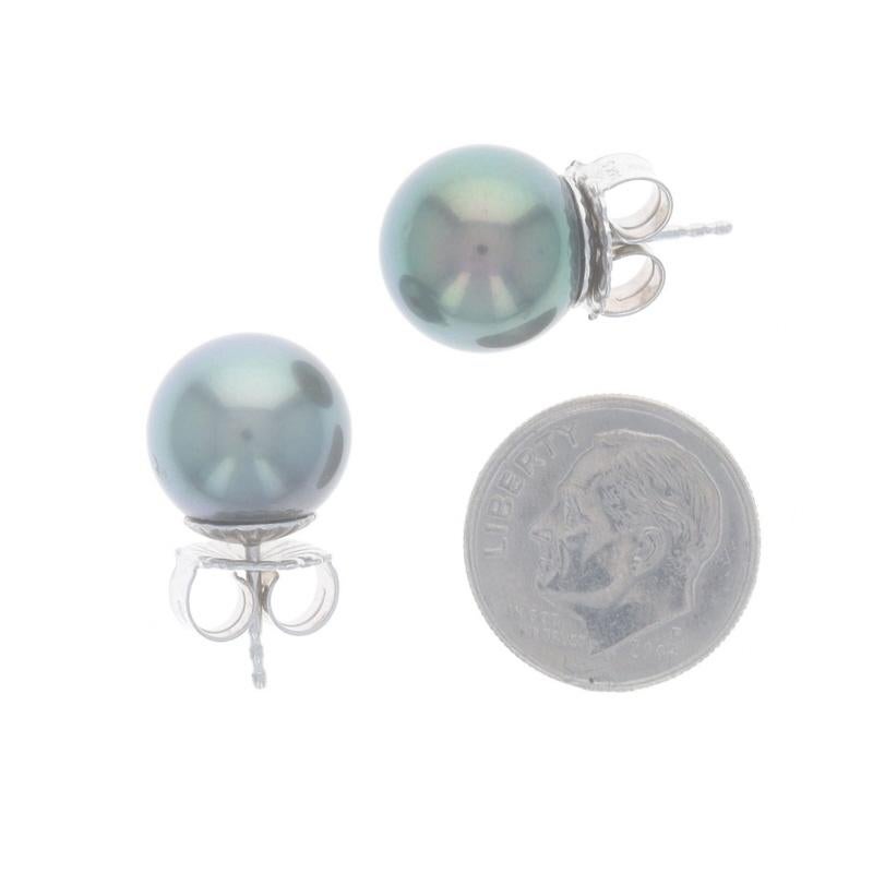 White Gold Cultured Tahitian Pearl Large Stud Earrings - 14k Pierced In New Condition For Sale In Greensboro, NC