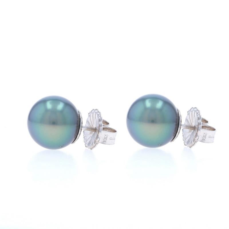 White Gold Cultured Tahitian Pearl Large Stud Earrings - 14k Pierced