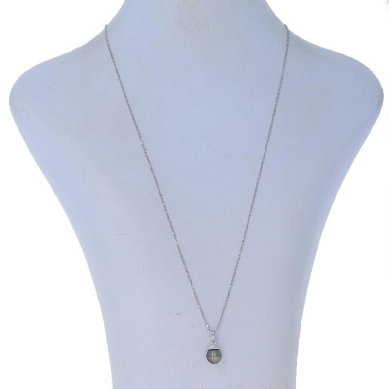 Bead White Gold Cultured Tahitian Pearl Solitaire Pendant Necklace 20 1/4