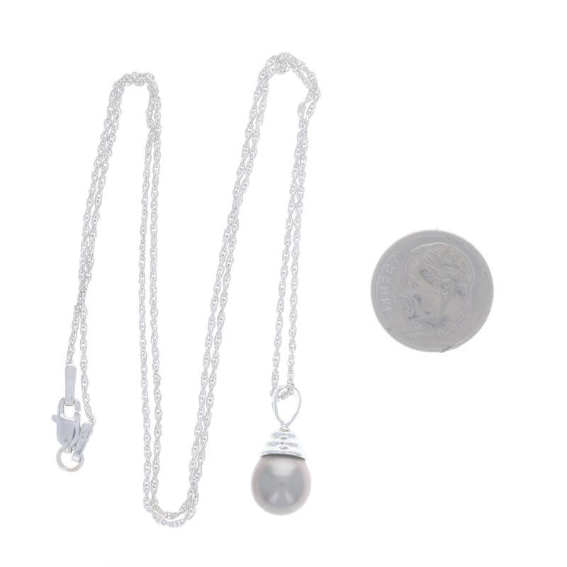 White Gold Cultured Tahitian Pearl Solitaire Pendant Necklace 20 1/4