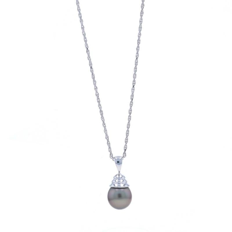 White Gold Cultured Tahitian Pearl Solitaire Pendant Necklace 20 1/4" - 14k