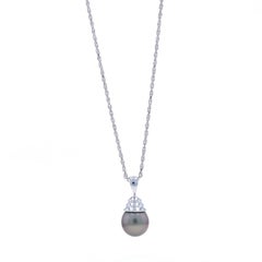 White Gold Cultured Tahitian Pearl Solitaire Pendant Necklace 20 1/4" - 14k