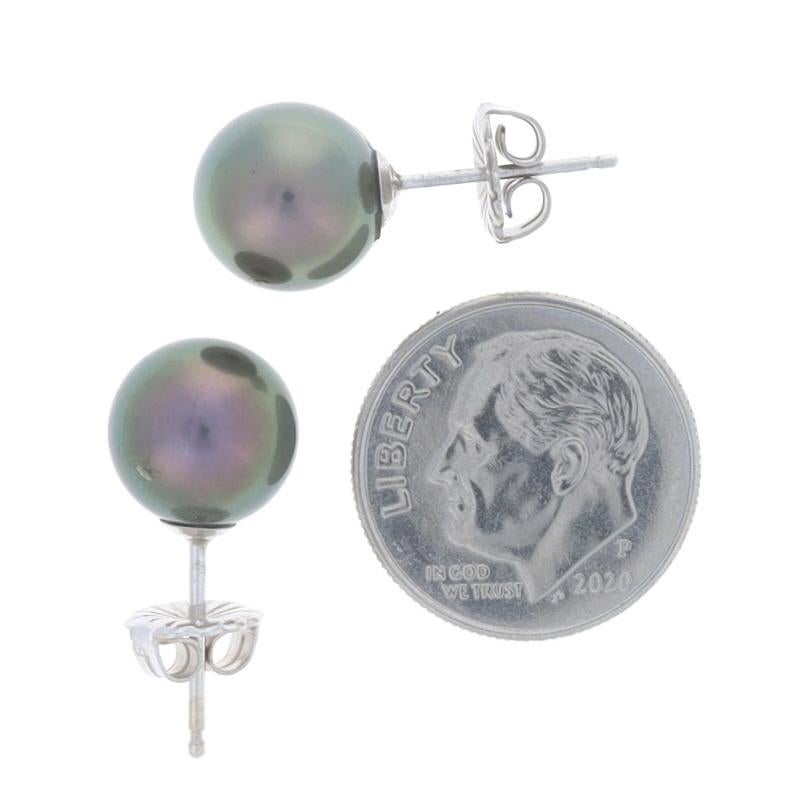 White Gold Cultured Tahitian Pearl Stud Earrings - 14k Pierced In Excellent Condition For Sale In Greensboro, NC