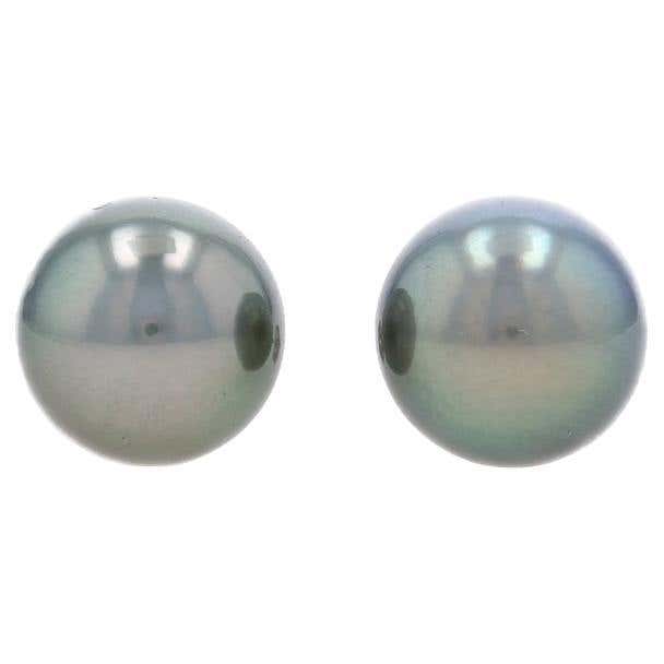 White Gold Cultured Pearl and Sapphire Stud Earrings - 14k .30ctw For ...