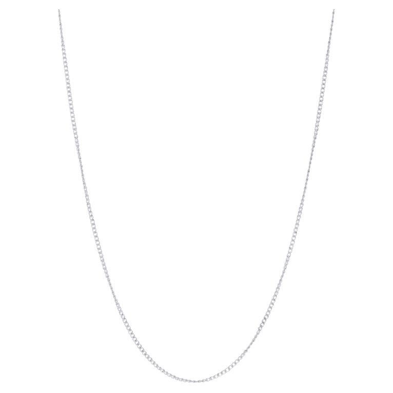 White Gold Curb Chain Necklace 17 3/4" - 14k For Sale