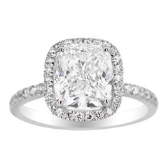 White Gold Cushion Cut Ring Set with Side Diamonds, 3.51 Carat