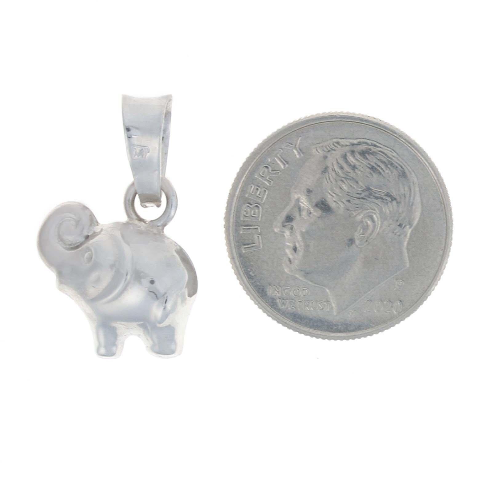 White Gold Cute Elephant Pendant, 14k Playful Pachyderm In Excellent Condition For Sale In Greensboro, NC