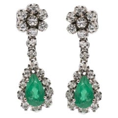 White Gold Dangle Earrings with Emeralds and Diamonds