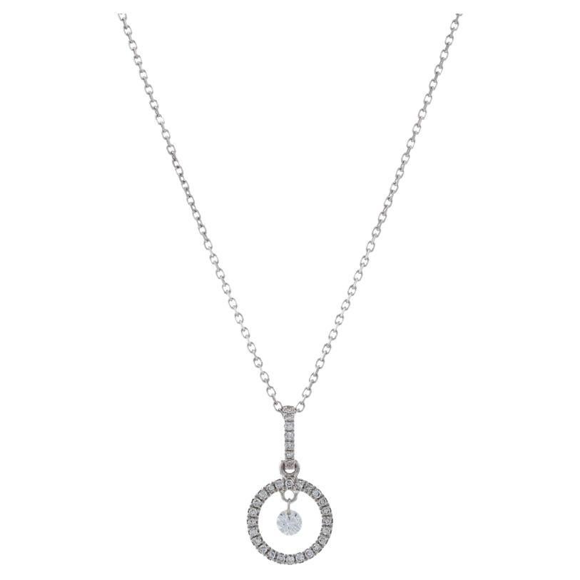 White Gold Dashing Diamond Eternity Circle Pendant Necklace 18" - 14k Rnd .14ctw For Sale