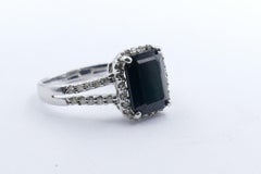White Gold Deep Blue Sapphire and Diamond Ring