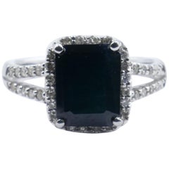 White Gold Deep Blue Sapphire and Diamond Ring