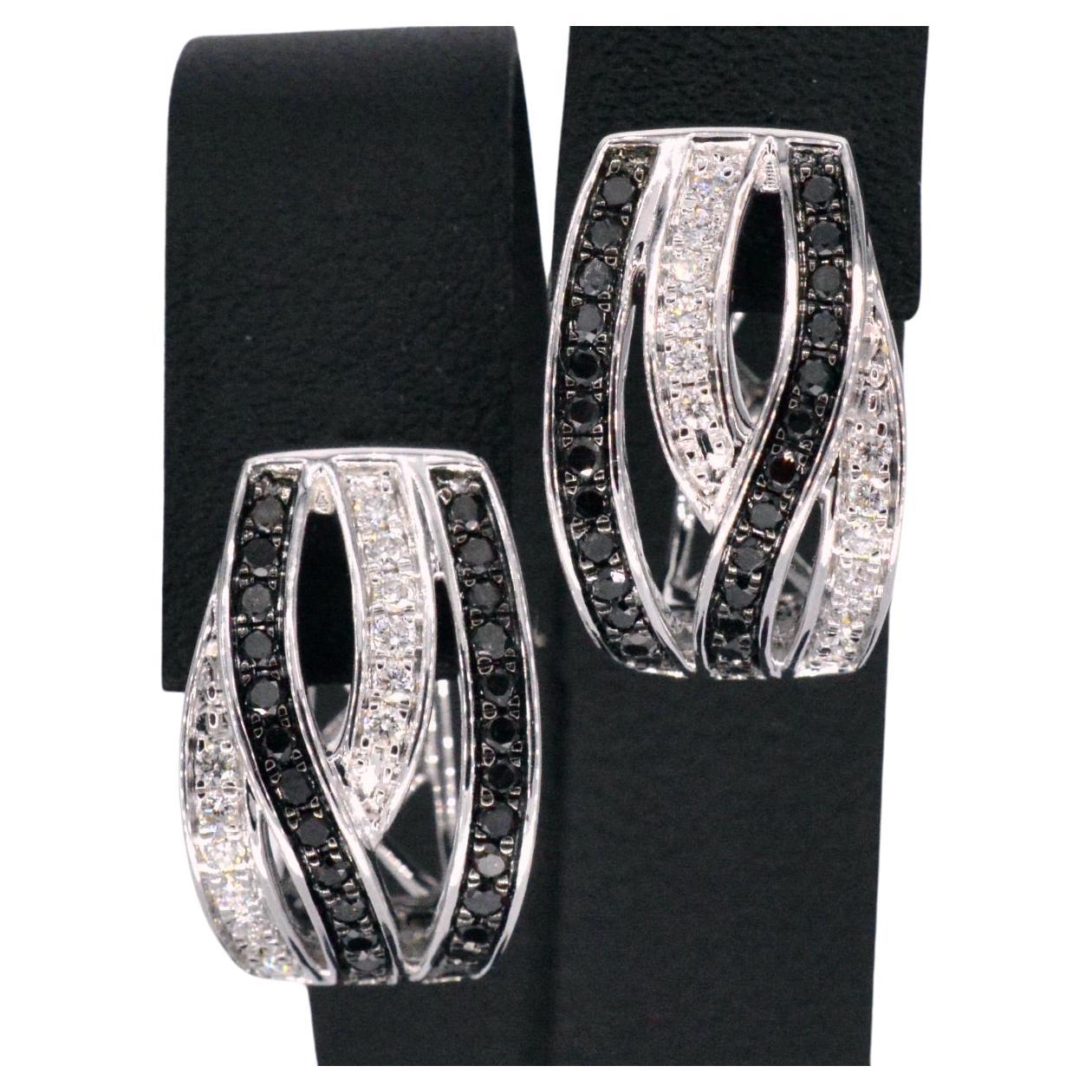 White Gold Design Earrings with White and Black Brilliant Diamonds For Sale