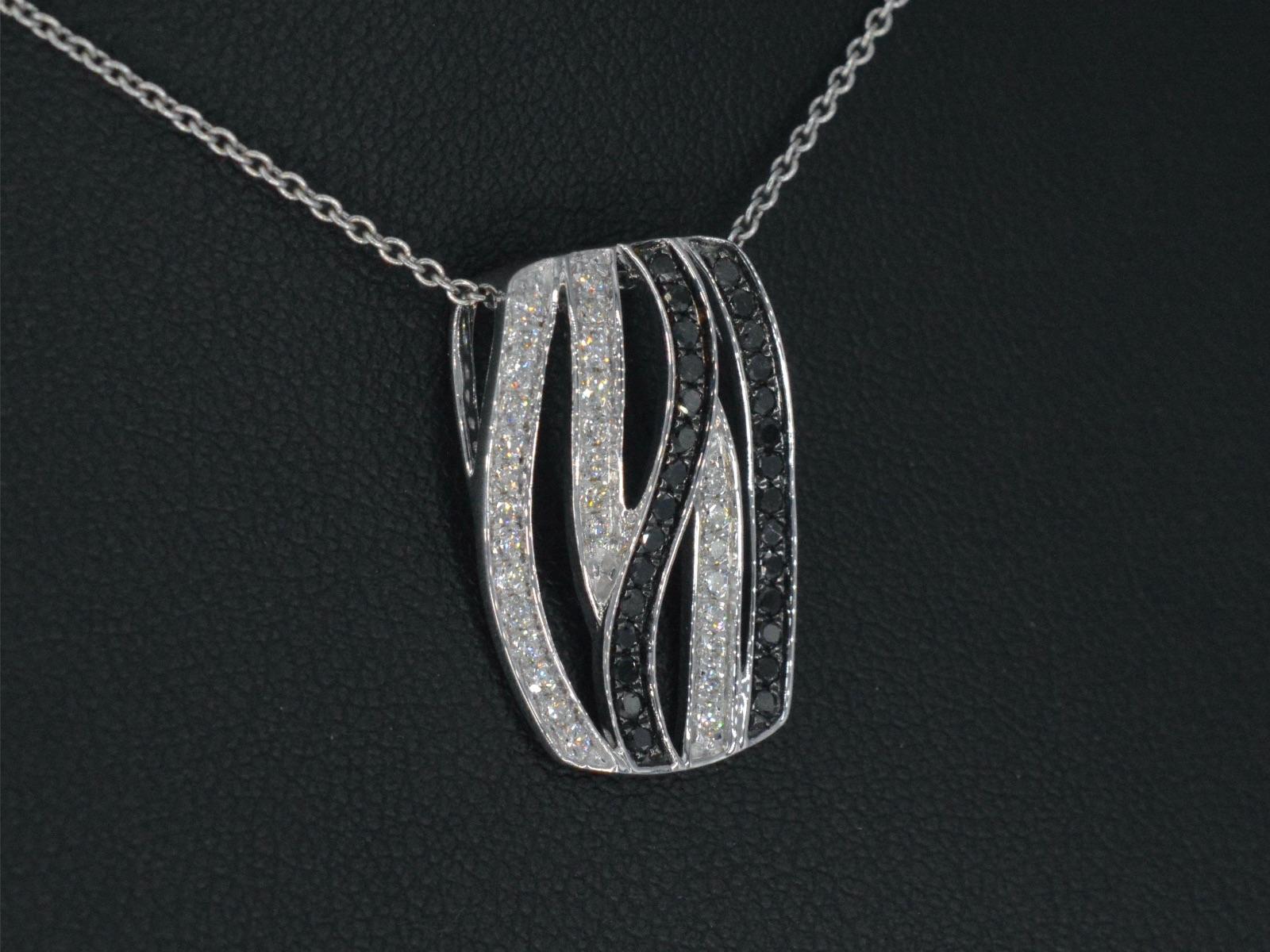 Brilliant Cut White Gold Design Pendant with White and Black Brilliant Diamonds