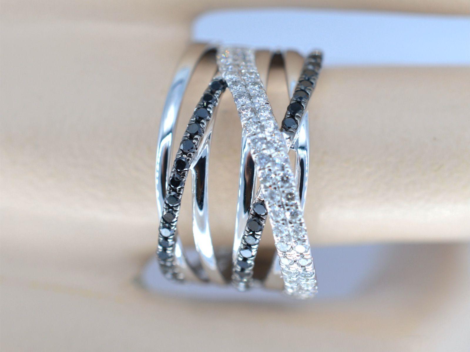 Contemporary White Gold Design Ring with White and Black Brilliant Diamonds For Sale