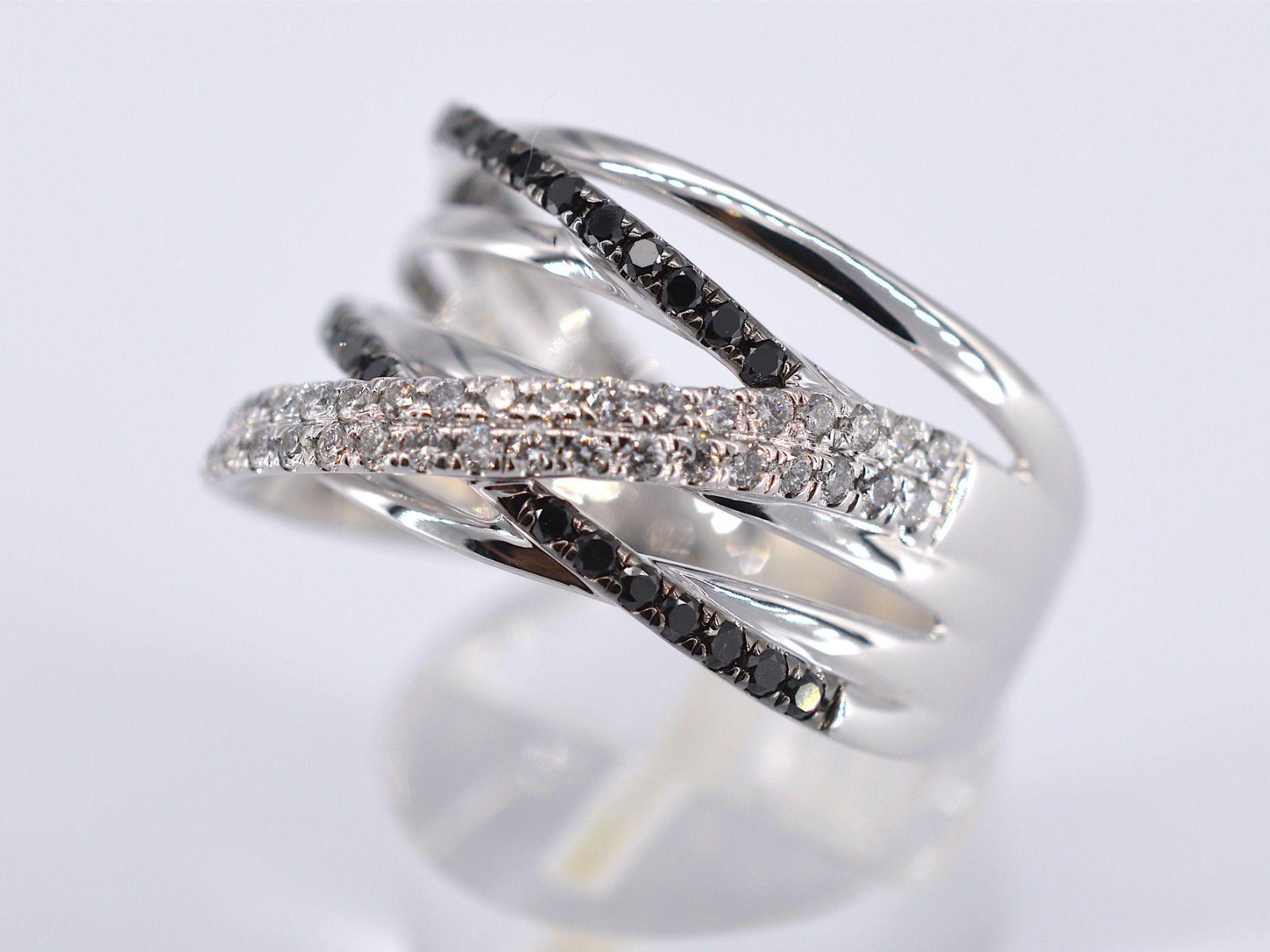 Brilliant Cut White Gold Design Ring with White and Black Brilliant Diamonds For Sale