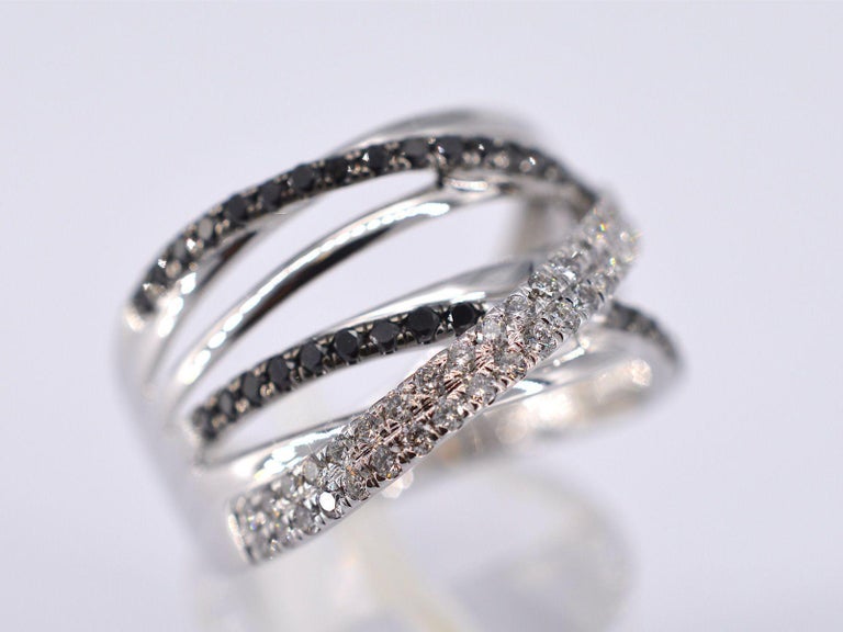 White Gold Design Ring with White and Black Brilliant Diamonds For Sale