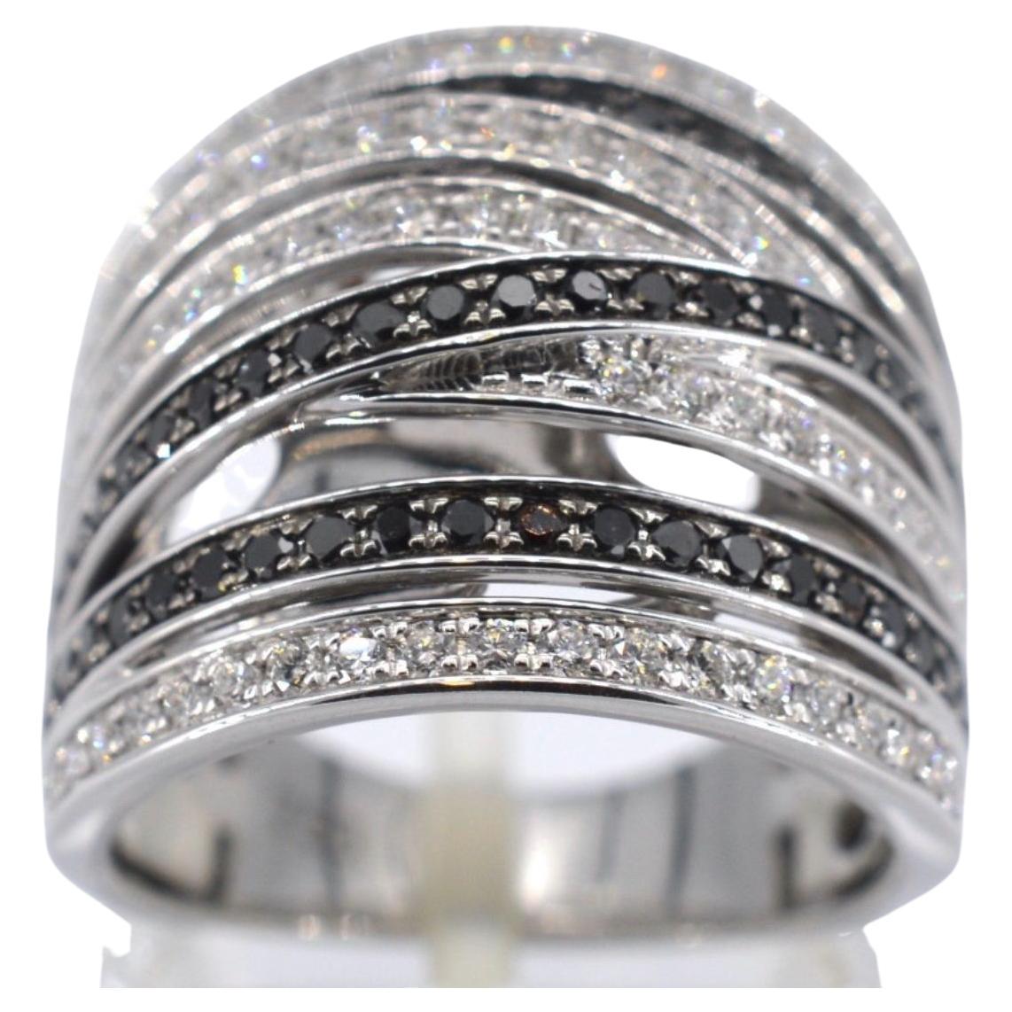 White Gold Design Ring with White and Black Brilliant Diamonds For Sale