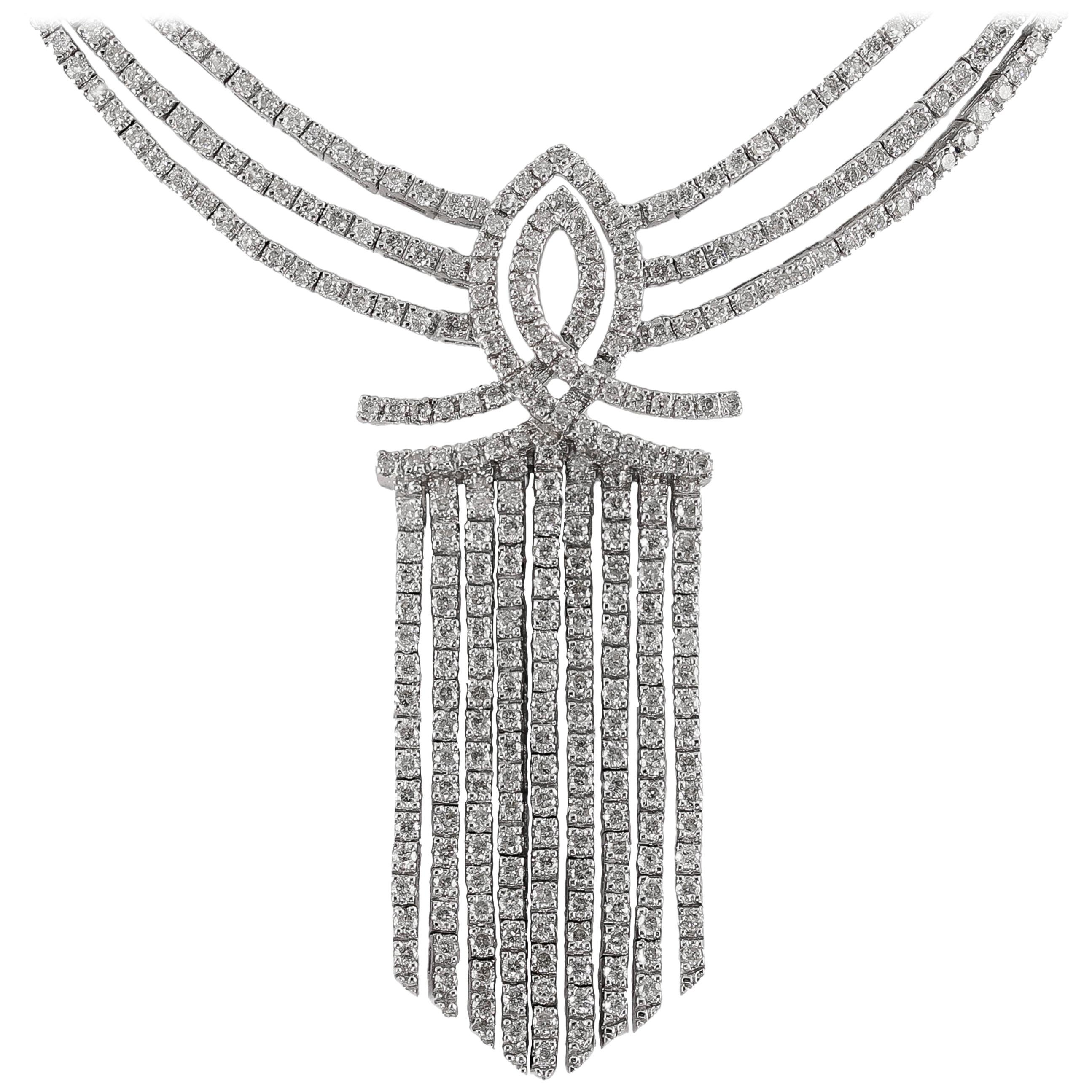 White Gold Diamond 8.50 Carat Waterfall Chandelier Necklace For Sale