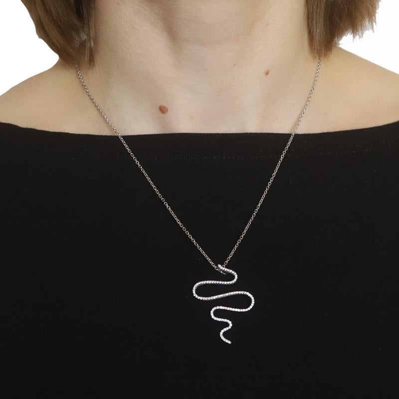 Taglio rotondo Collana con ciondolo a linea ondulata astratta con diamante in oro bianco da 18