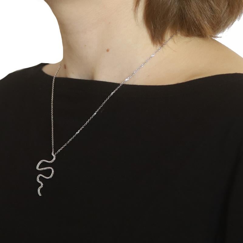 White Gold Diamond Abstract Wavy Line Pendant Necklace 18