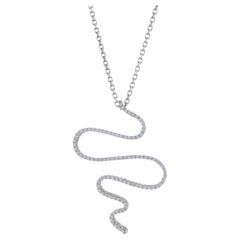 White Gold Diamond Abstract Wavy Line Pendant Necklace 18" - 14k Round .76ctw