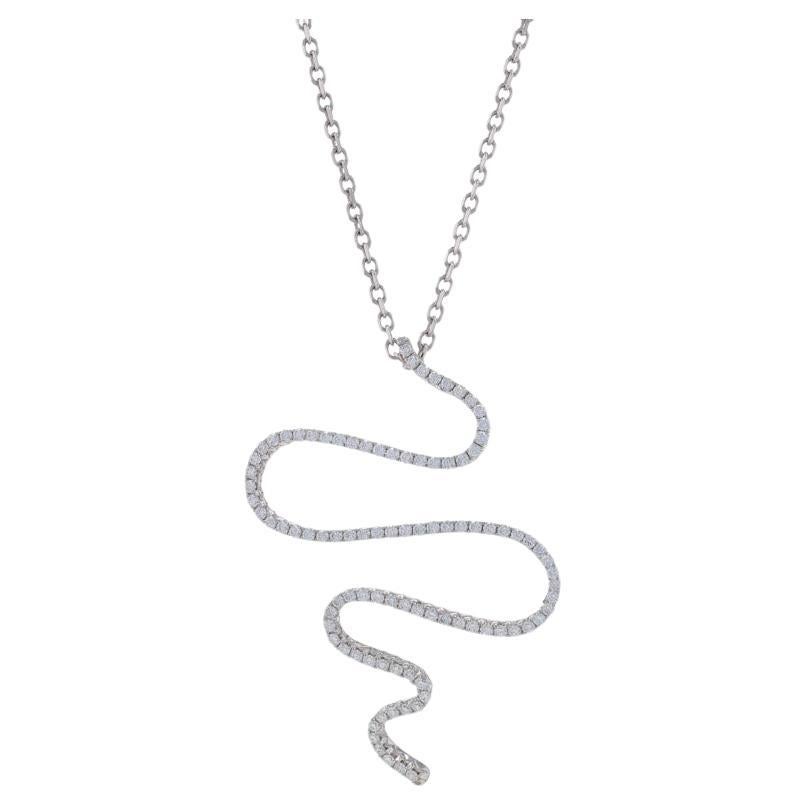 White Gold Diamond Abstract Wavy Line Pendant Necklace 18" - 14k Round .76ctw For Sale