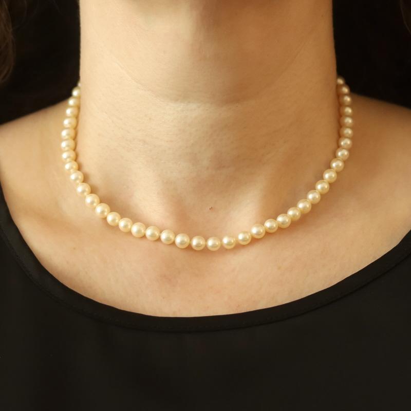 Taille rose Collier Art Déco en or blanc diamant Akoya Pearls 16