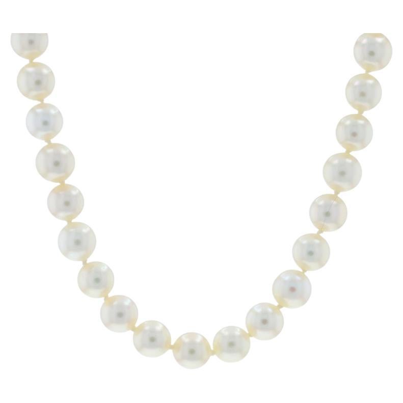 Oro Blanco Diamante Perlas Akoya Collar Art Deco 16" 14k Europeo y Rosa .22ctw