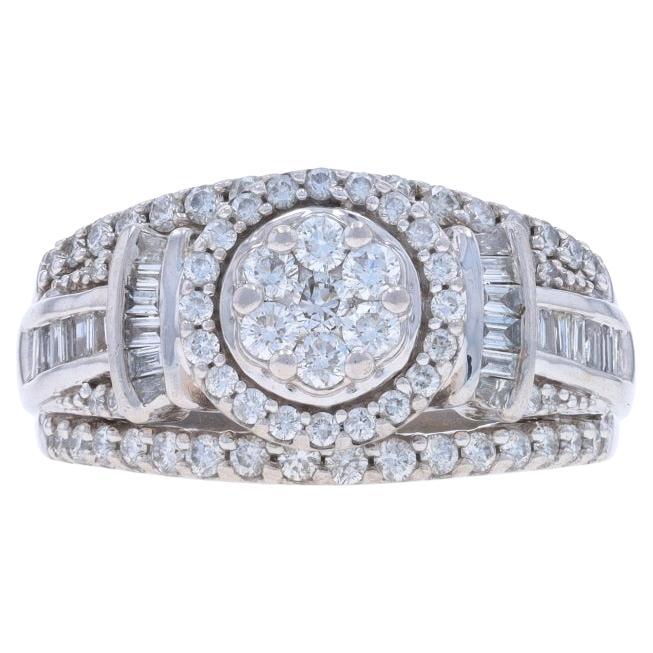 White Gold Diamond All-In-One Cluster Halo Engagement Ring - 10k Rnd 1.00ctw