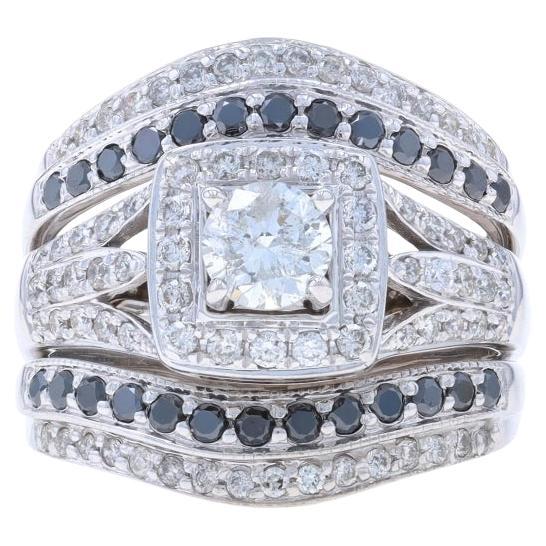 Weißgold Diamant All-in-One Verlobungsring Eheringe 14k .84ctw Halo Behandelt im Angebot