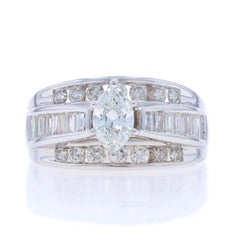 White Gold Diamond All-In-One Engagement Ring - 14k Marquise 1.65ctw Wedding Sz9