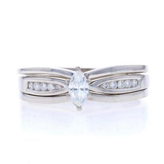 White Gold Diamond All-In-One Engagement Ring & Wedding Bands 14k Marquise.30ctw