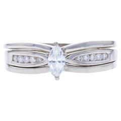Verlobungsring und Ehering aus Weißgold mit Diamanten 14k Marquise.30ctw, All-in-One