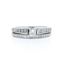 White Gold Diamond All-In-One Engagement Wedding Ring 14k Princess .86ctw