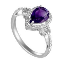 White Gold Diamond and Amethyst Pear Shaped Ring
