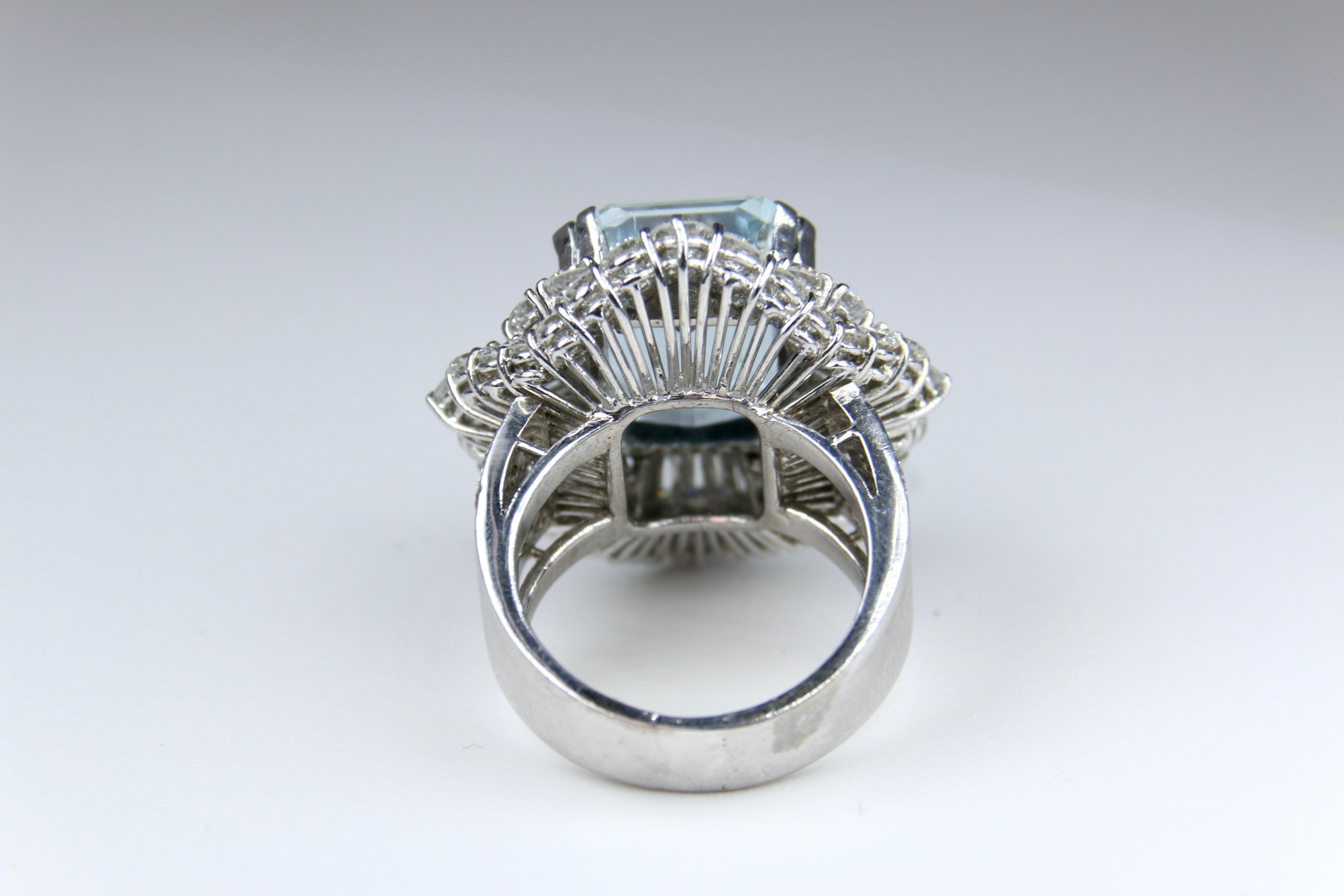 Emerald Cut White Gold Diamond and Aquamarine Cocktail Ring
