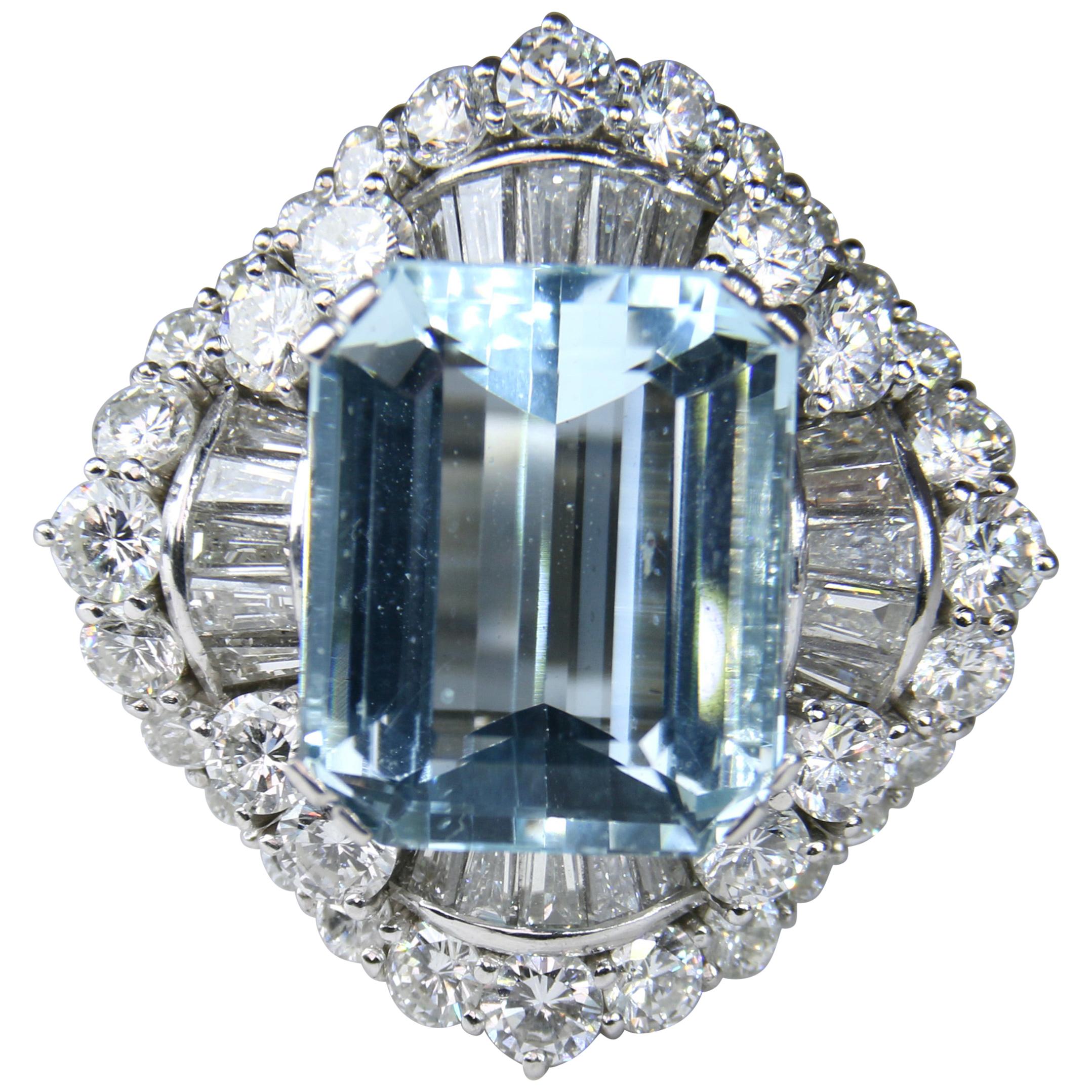 White Gold Diamond and Aquamarine Cocktail Ring