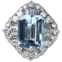 White Gold Diamond and Aquamarine Cocktail Ring