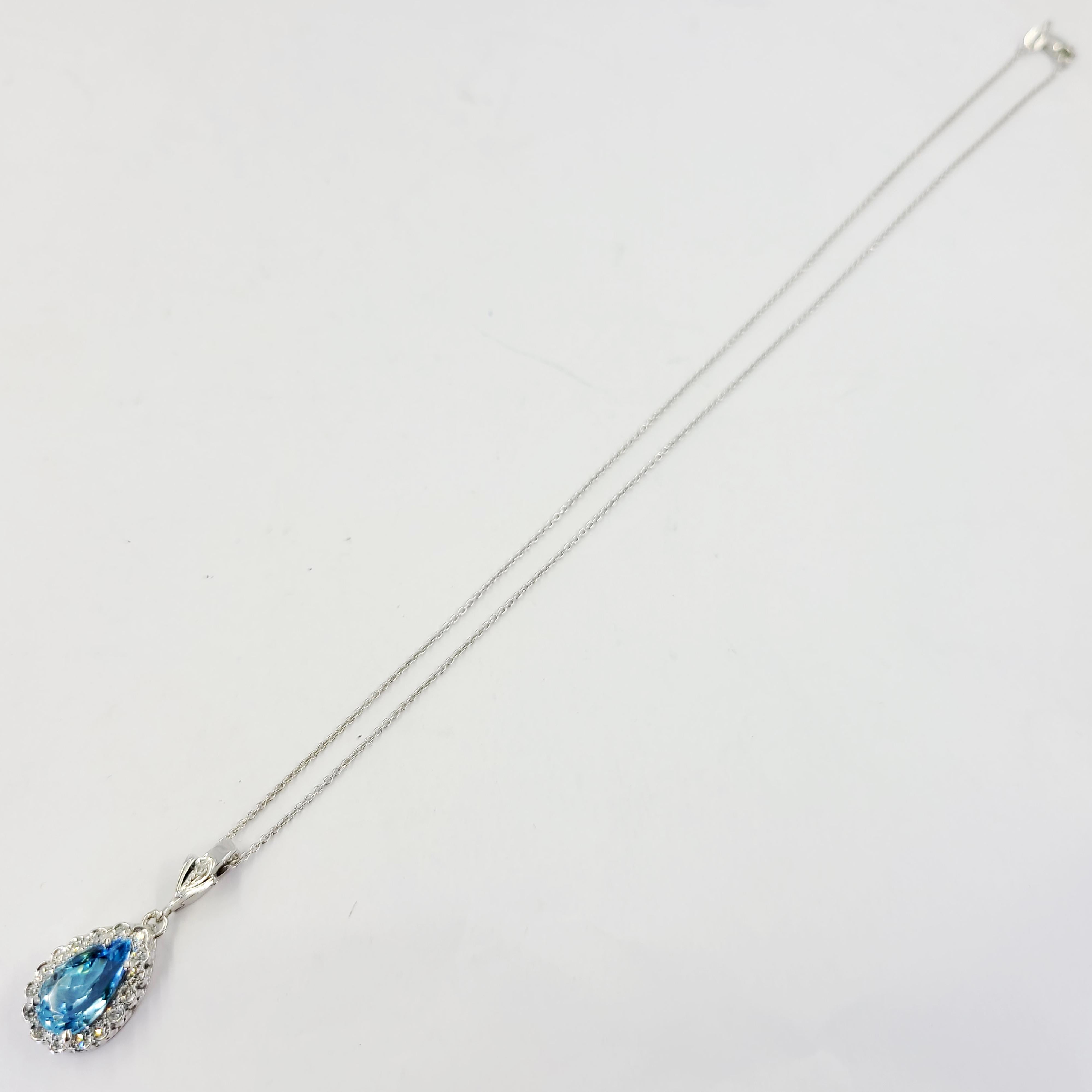 White Gold, Diamond, and Aquamarine Drop Pendant Necklace In Good Condition For Sale In Coral Gables, FL