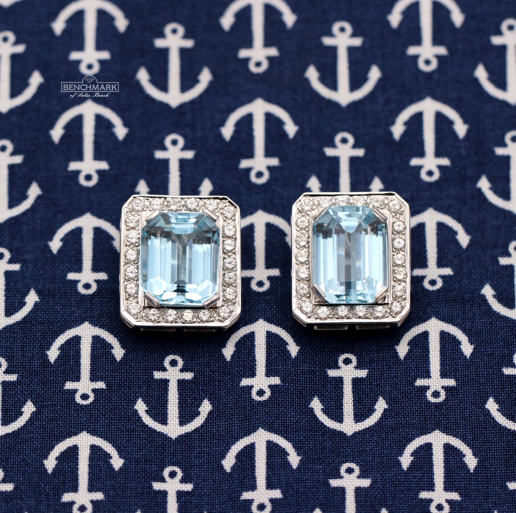 Women's White Gold Diamond and Aquamarine Earrings