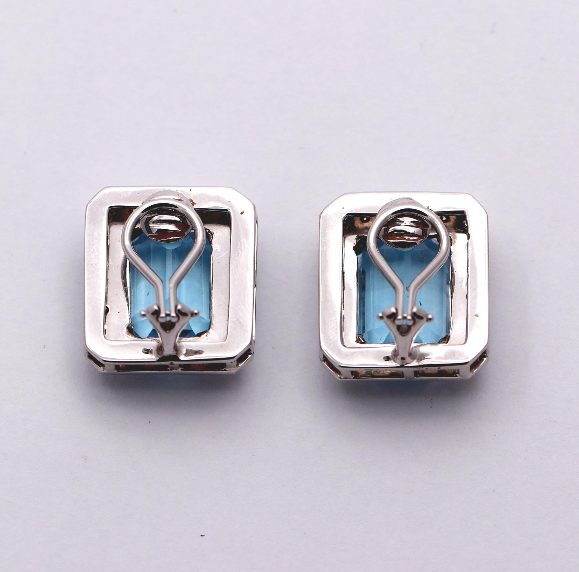 White Gold Diamond and Aquamarine Earrings 1