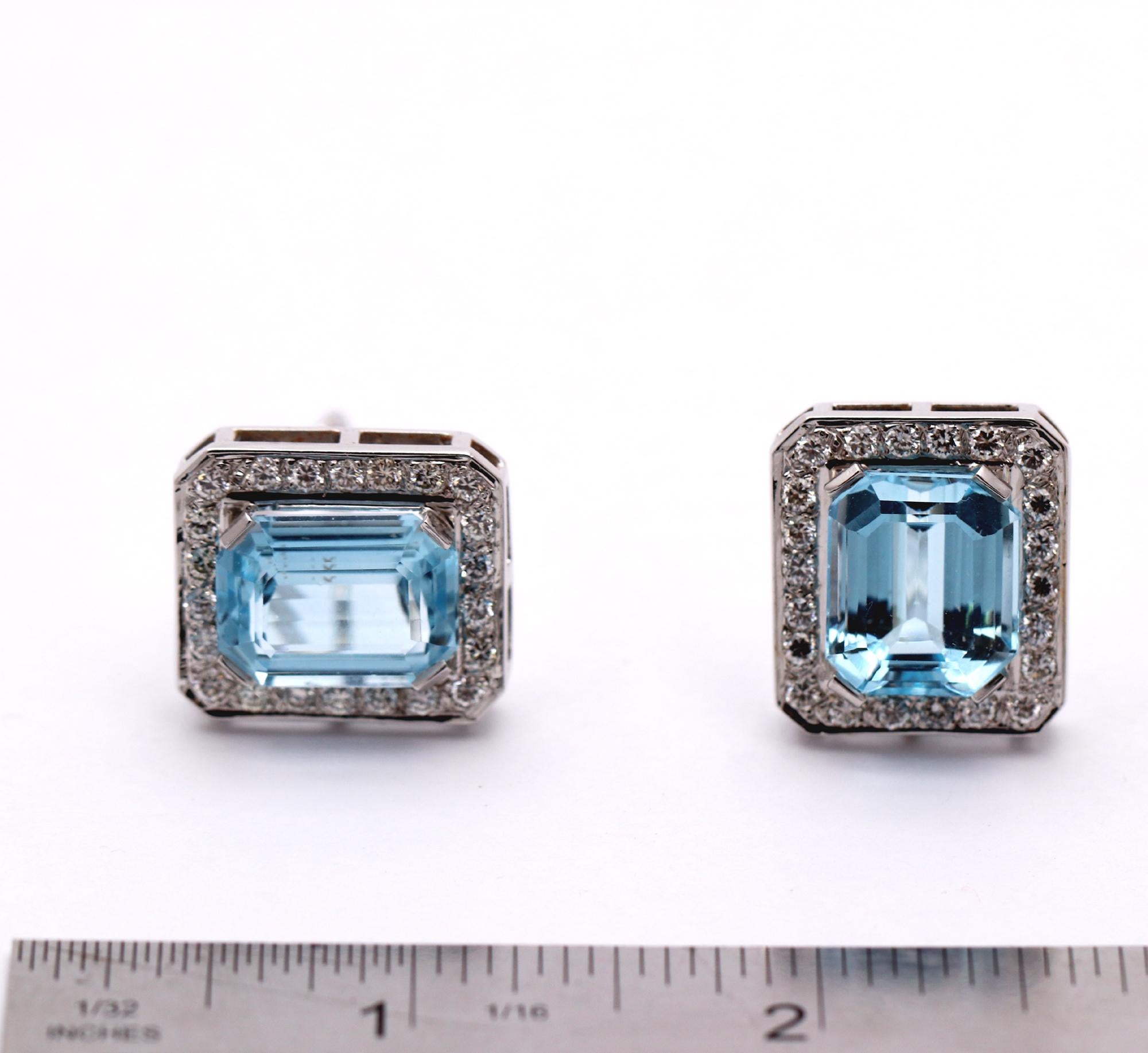 White Gold Diamond and Aquamarine Earrings 2