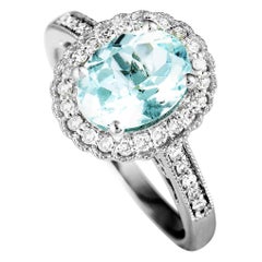 White Gold Diamond and Aquamarine Oval Ring White Gold Diamond and Aquamarine Oval Ring