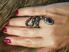 White Gold Diamond and Black Diamond Snake Cocktail Ring