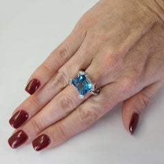 White Gold, Diamond and Blue Topaz Cocktail Ring