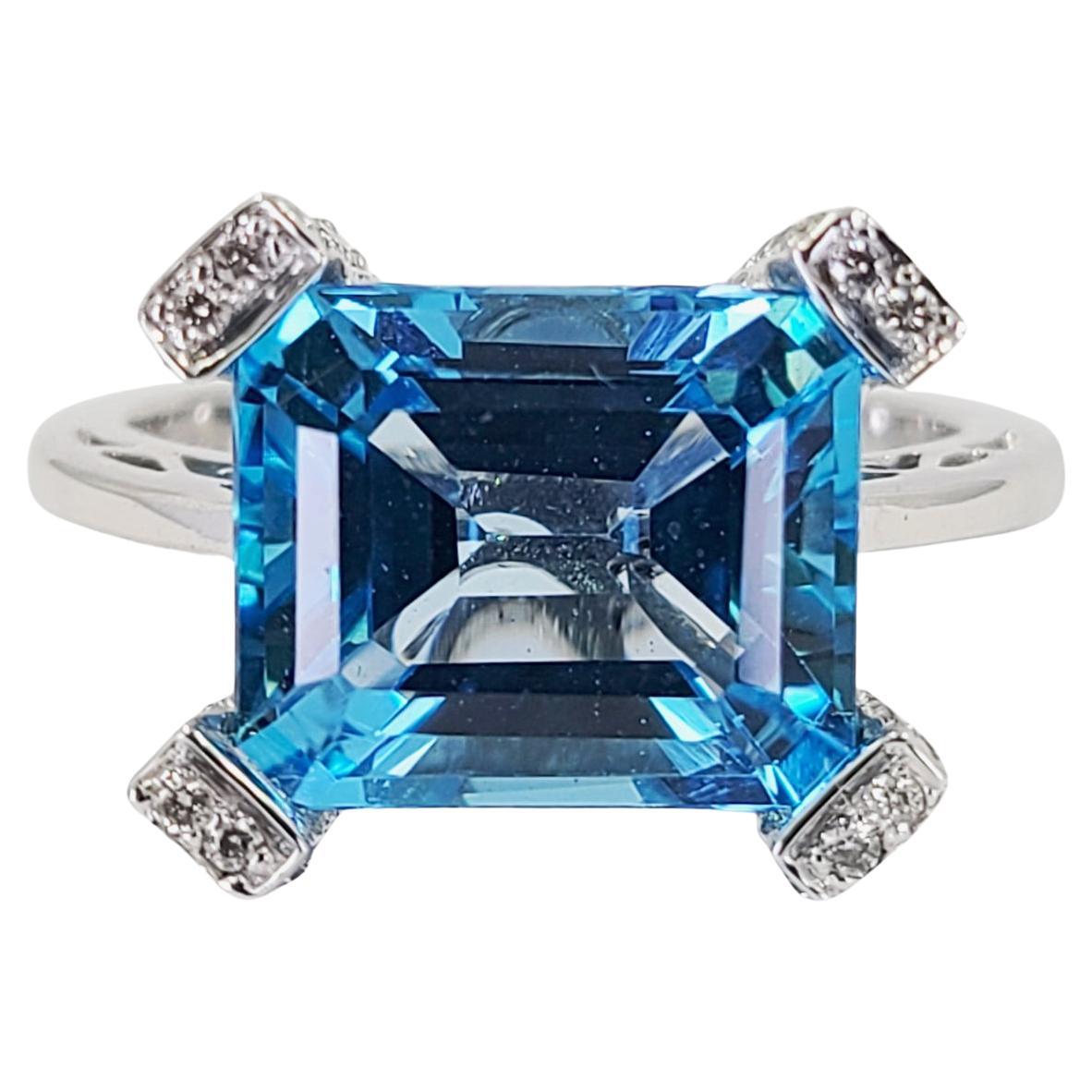 White Gold, Diamond and Blue Topaz Cocktail Ring